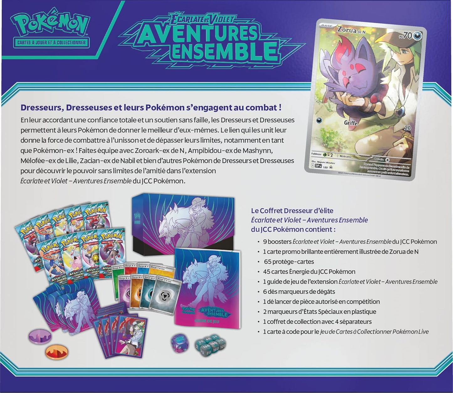 Coffret Dresseur d’élite Écarlate & Violet – Aventures Ensemble (9 boosters + Zorua promo)