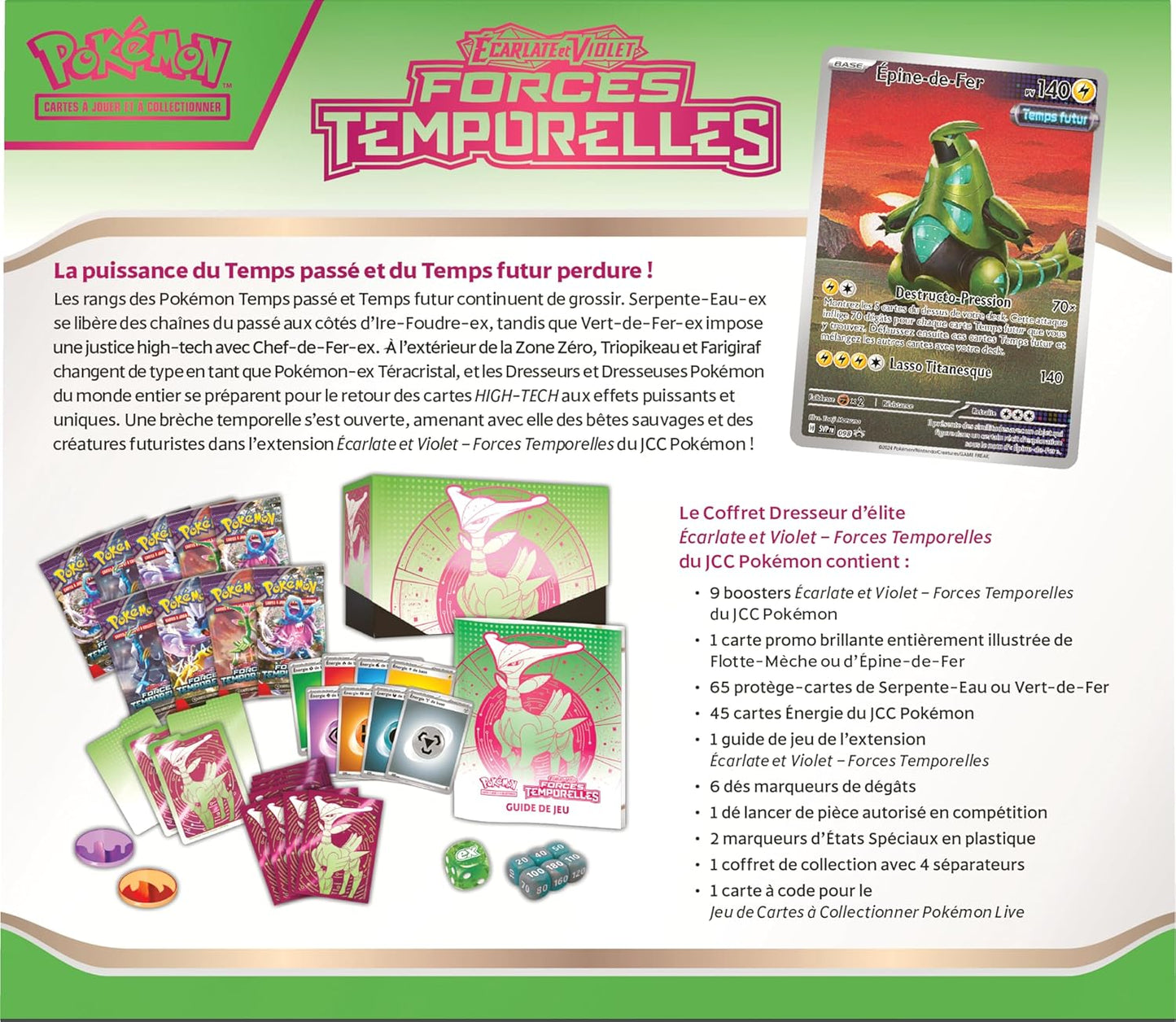 Coffret Dresseur d'Élite – Forces Temporelles Vert-de-Fer (9 boosters + Épine-de-Fer promo)